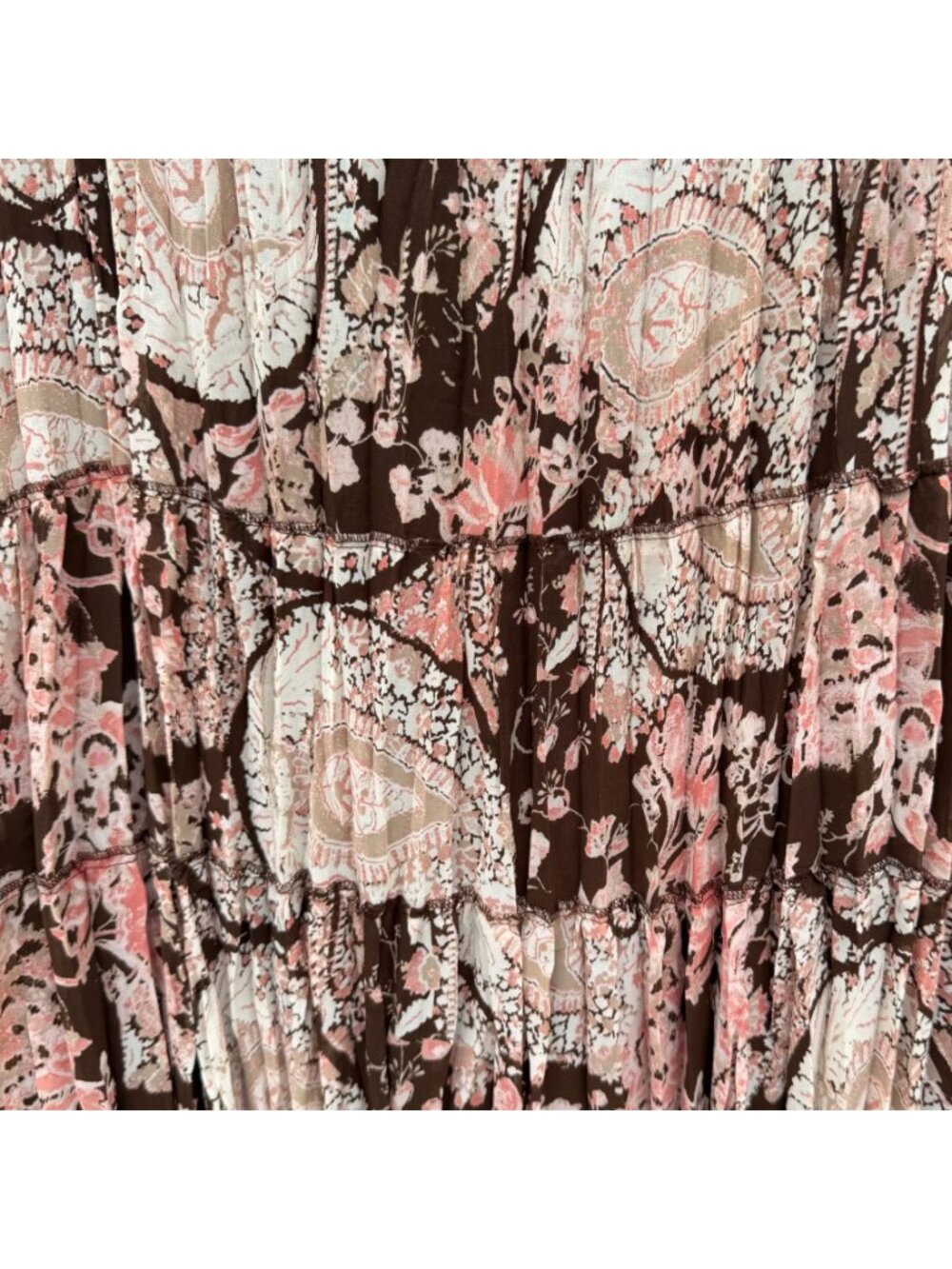 Emma James Tiered Paisley Maxi Skirt 16 Womens Floral Brown Pink Boho Hippie - Picture 3 of 6